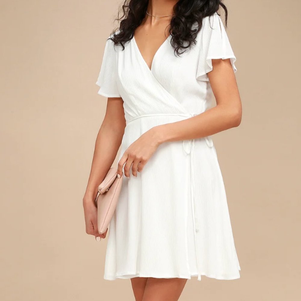 Lulus White Rise to the Occassion White Midi Wrap Dress